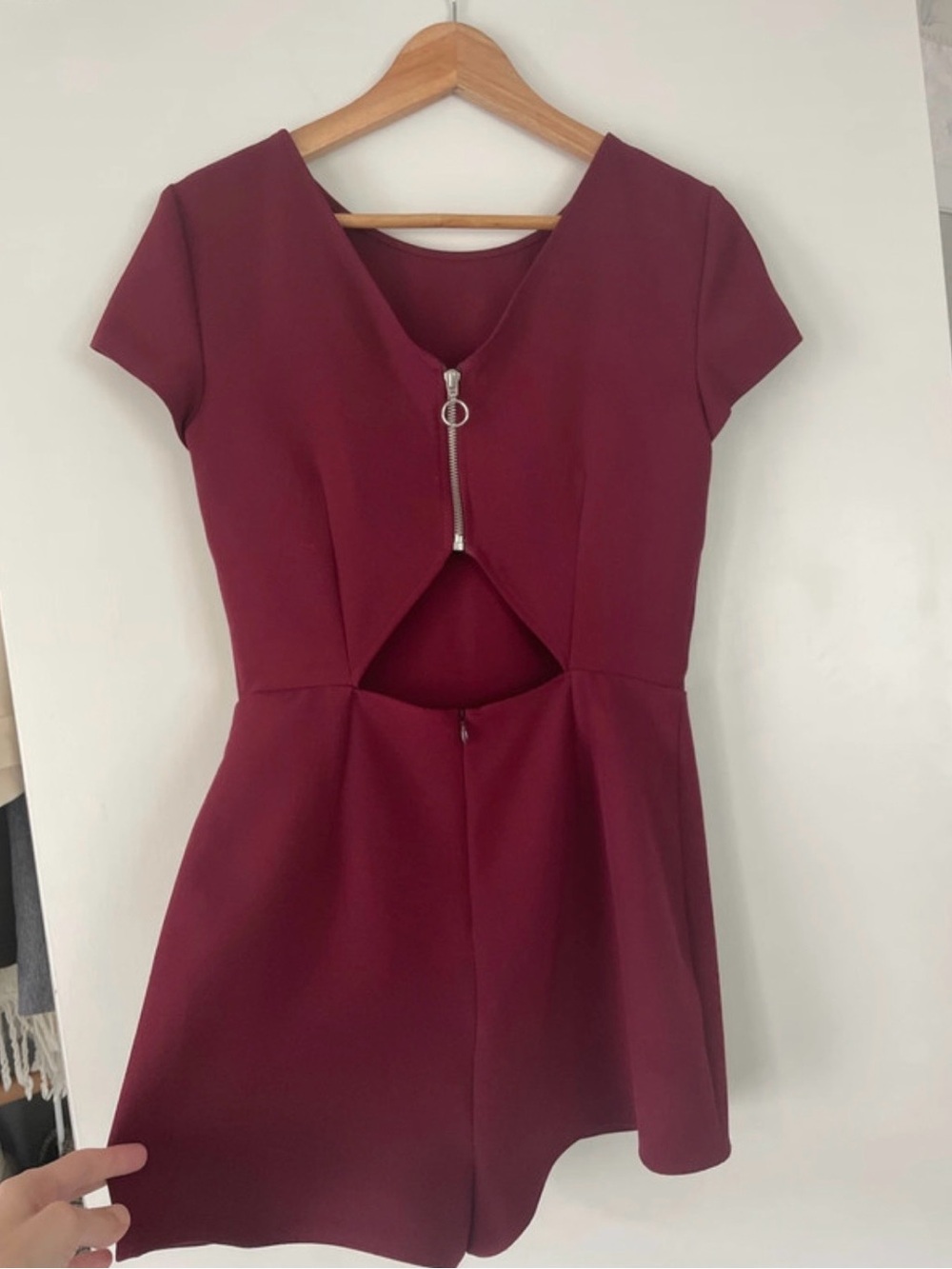 Mango MNG Casual Burgundy Open Back Cutout Romper Jumpsuit XS